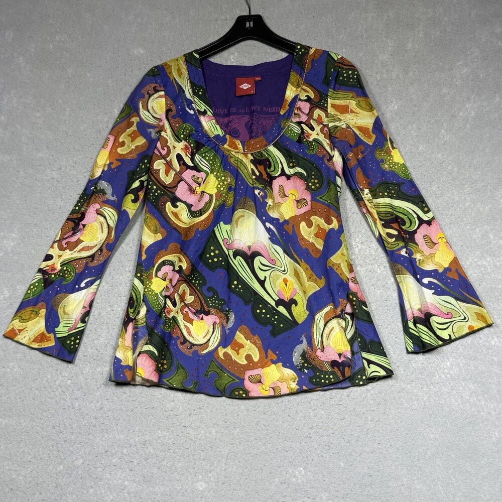 Y2K Oilily Psychedelic Floral Cotton Top Women’s 38 Maximalist Art Teacher